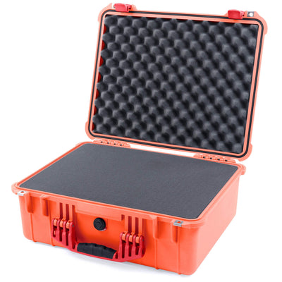 Pelican 1550 Case, Orange with Red Handle & Latches Pick & Pluck Foam with Convolute Lid Foam ColorCase 015500-0001-150-320