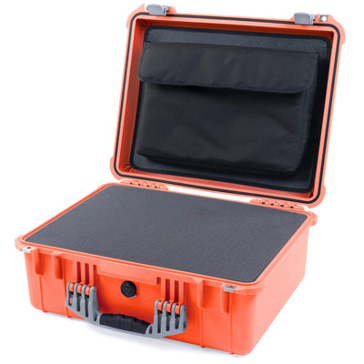 Pelican 1550 Case, Orange with Silver Handle & Latches Pick & Pluck Foam with Computer Pouch ColorCase 015500-0201-150-180