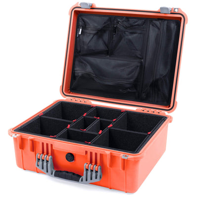Pelican 1550 Case, Orange with Silver Handle & Latches TrekPak Divider System with Mesh Lid Organizer ColorCase 015500-0120-150-180