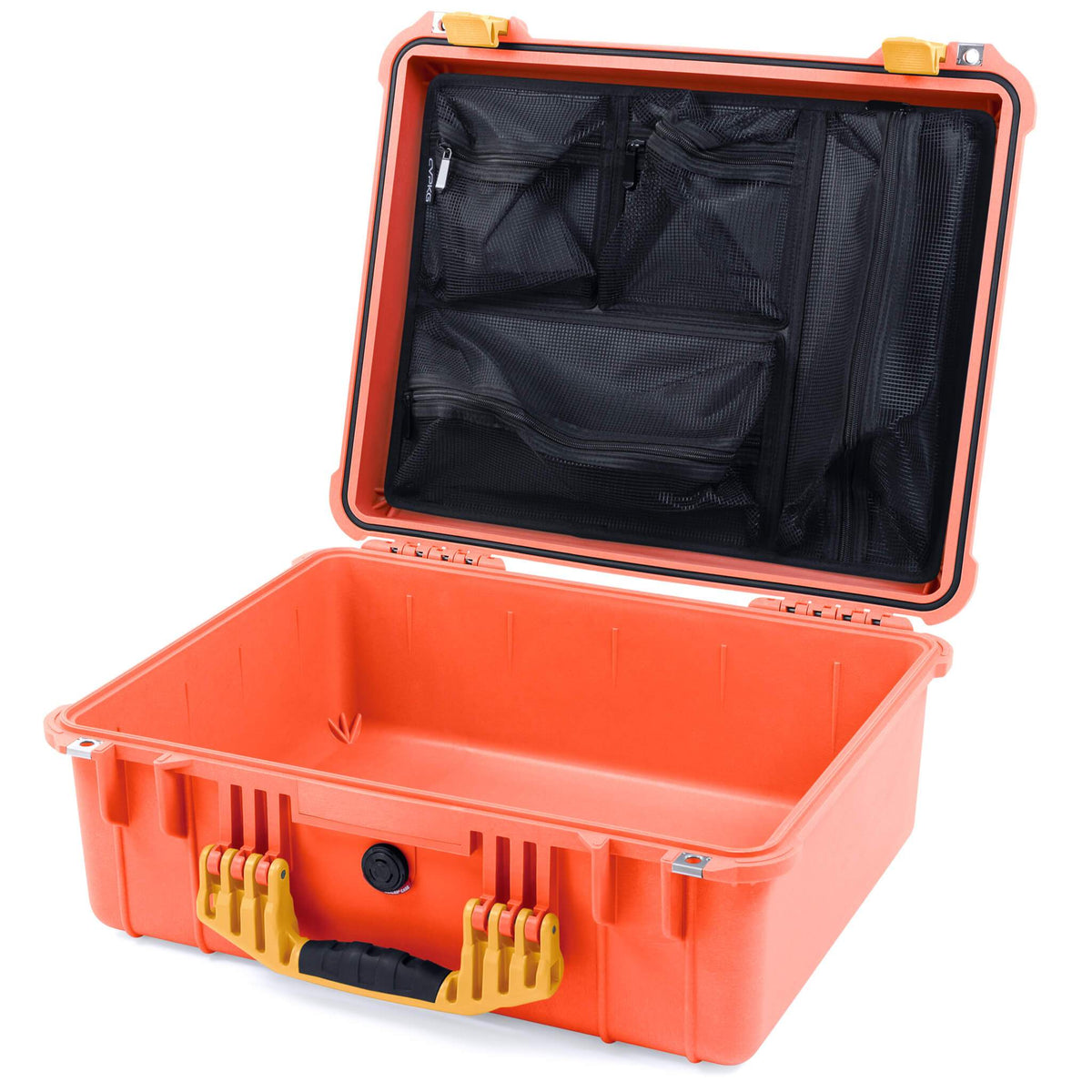 Pelican 1550 Case, Orange with Yellow Handle &amp; Latches Mesh Lid Organizer Only ColorCase 015500-0100-150-240