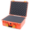 Pelican 1550 Case, Orange with Yellow Handle & Latches Pick & Pluck Foam with Convolute Lid Foam ColorCase 015500-0001-150-240