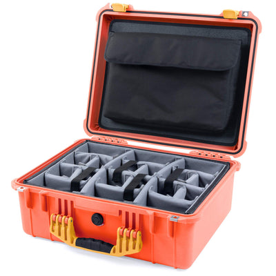 Pelican 1550 Case, Orange with Yellow Handle & Latches Gray Padded Microfiber Dividers with Computer Pouch ColorCase 015500-0270-150-240