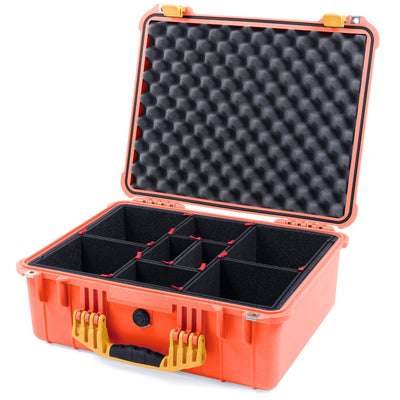Pelican 1550 Case, Orange with Yellow Handle & Latches TrekPak Divider System with Convolute Lid Foam ColorCase 015500-0020-150-240