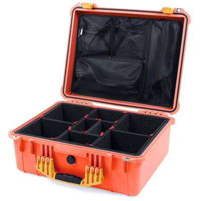Pelican 1550 Case, Orange with Yellow Handle & Latches TrekPak Divider System with Mesh Lid Organizer ColorCase 015500-0120-150-240