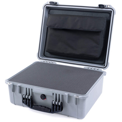 Pelican 1550 Case, Silver with Black Handle & Latches Pick & Pluck Foam with Computer Pouch ColorCase 015500-0201-180-110
