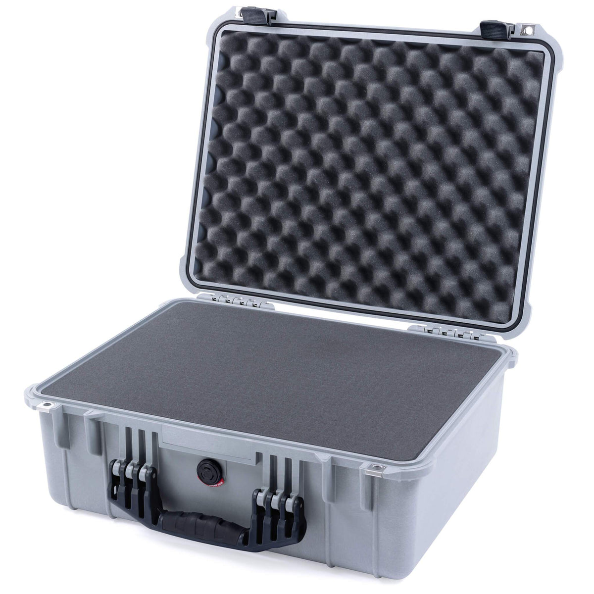 Pelican 1550 Case, Silver with Black Handle &amp; Latches Pick &amp; Pluck Foam with Convolute Lid Foam ColorCase 015500-0001-180-110