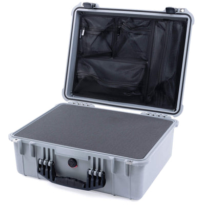 Pelican 1550 Case, Silver with Black Handle & Latches Pick & Pluck Foam with Mesh Lid Organizer ColorCase 015500-0101-180-110