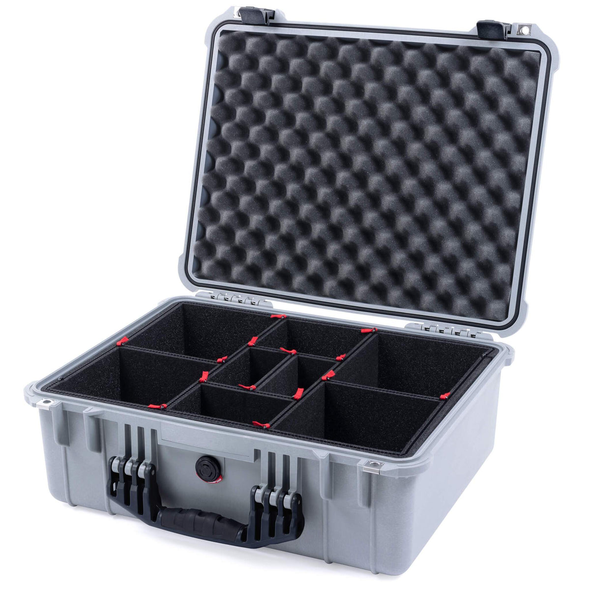 Pelican 1550 Case, Silver with Black Handle &amp; Latches TrekPak Divider System with Convolute Lid Foam ColorCase 015500-0020-180-110