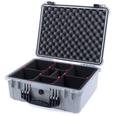Pelican 1550 Case, Silver with Black Handle & Latches TrekPak Divider System with Convolute Lid Foam ColorCase 015500-0020-180-110