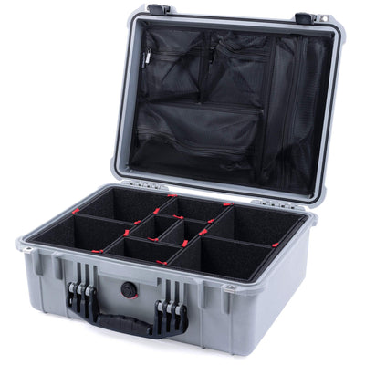 Pelican 1550 Case, Silver with Black Handle & Latches TrekPak Divider System with Mesh Lid Organizer ColorCase 015500-0120-180-110