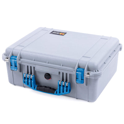 Pelican 1550 Case, Silver with Blue Handle & Latches ColorCase