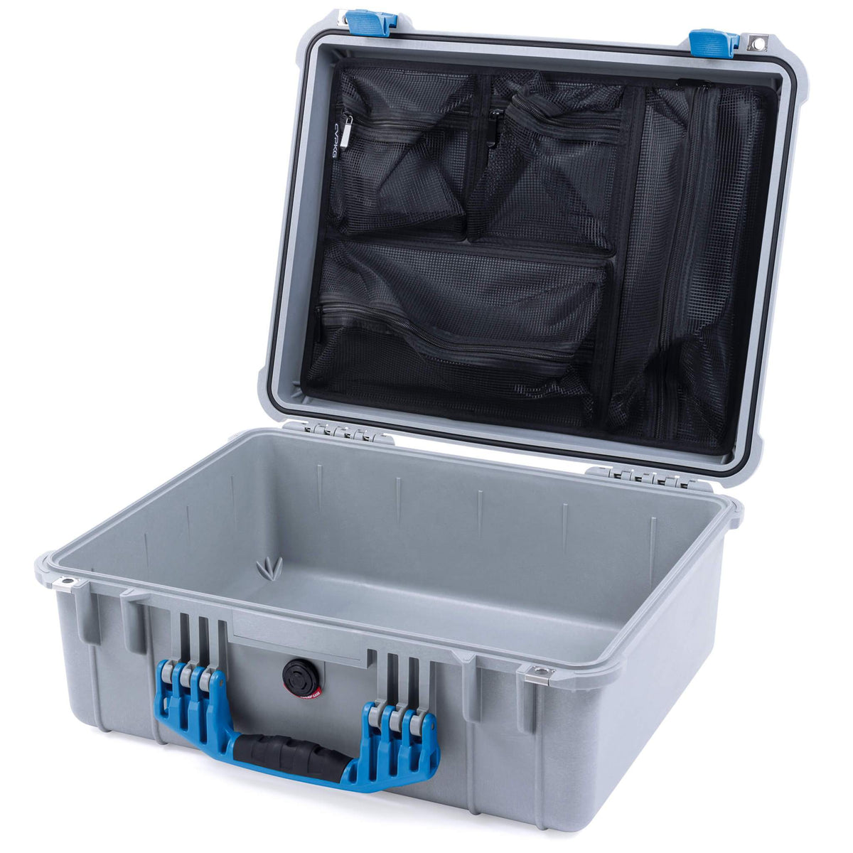 Pelican 1550 Case, Silver with Blue Handle &amp; Latches Mesh Lid Organizer Only ColorCase 015500-0100-180-120