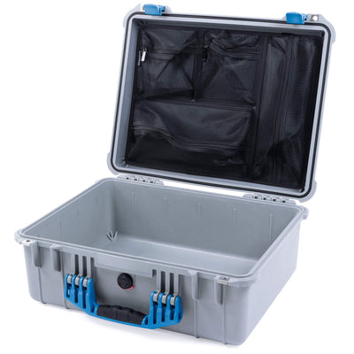 Pelican 1550 Case, Silver with Blue Handle & Latches Mesh Lid Organizer Only ColorCase 015500-0100-180-120