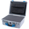 Pelican 1550 Case, Silver with Blue Handle & Latches Pick & Pluck Foam with Computer Pouch ColorCase 015500-0201-180-120