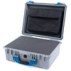 Pelican 1550 Case, Silver with Blue Handle & Latches Pick & Pluck Foam with Computer Pouch ColorCase 015500-0201-180-120