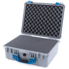 Pelican 1550 Case, Silver with Blue Handle & Latches Pick & Pluck Foam with Convolute Lid Foam ColorCase 015500-0001-180-120