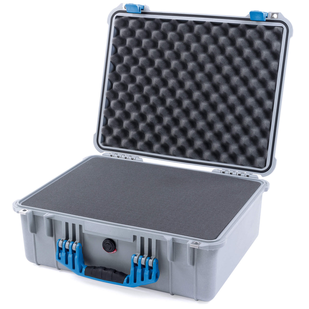 Pelican 1550 Case, Silver with Blue Handle &amp; Latches Pick &amp; Pluck Foam with Convolute Lid Foam ColorCase 015500-0001-180-120