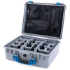 Pelican 1550 Case, Silver with Blue Handle & Latches Gray Padded Microfiber Dividers with Mesh Lid Organizer ColorCase 015500-0170-180-120