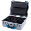 Pelican 1550 Case, Silver with Blue Handle & Latches TrekPak Divider System with Computer Pouch ColorCase 015500-0220-180-120