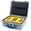 Pelican 1550 Case, Silver with Blue Handle & Latches Yellow Padded Microfiber Dividers with Computer Pouch ColorCase 015500-0210-180-120