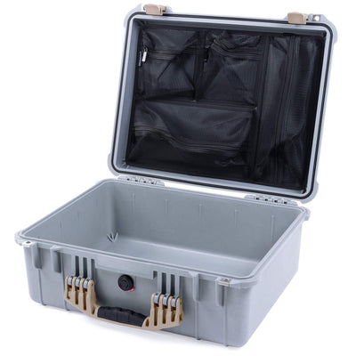 Pelican 1550 Case, Silver with Desert Tan Handle & Latches Mesh Lid Organizer Only ColorCase 015500-0100-180-310