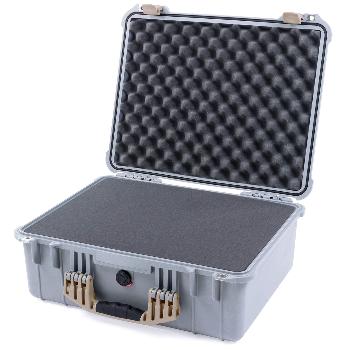 Pelican 1550 Case, Silver with Desert Tan Handle &amp; Latches Pick &amp; Pluck Foam with Convolute Lid Foam ColorCase 015500-0001-180-310