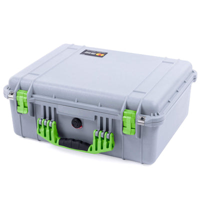 Pelican 1550 Case, Silver with Lime Green Handle & Latches ColorCase