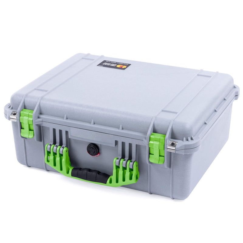 Pelican 1550 Case, Silver with Lime Green Handle & Latches ColorCase 