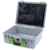 Pelican 1550 Case, Silver with Lime Green Handle & Latches Mesh Lid Organizer Only ColorCase 015500-0100-180-300