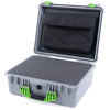 Pelican 1550 Case, Silver with Lime Green Handle & Latches Pick & Pluck Foam with Computer Pouch ColorCase 015500-0201-180-300