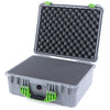 Pelican 1550 Case, Silver with Lime Green Handle & Latches Pick & Pluck Foam with Convolute Lid Foam ColorCase 015500-0001-180-300