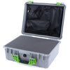 Pelican 1550 Case, Silver with Lime Green Handle & Latches Pick & Pluck Foam with Mesh Lid Organizer ColorCase 015500-0101-180-300