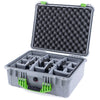 Pelican 1550 Case, Silver with Lime Green Handle & Latches Gray Padded Microfiber Dividers with Convolute Lid Foam ColorCase 015500-0070-180-300