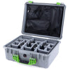 Pelican 1550 Case, Silver with Lime Green Handle & Latches Gray Padded Microfiber Dividers with Mesh Lid Organizer ColorCase 015500-0170-180-300