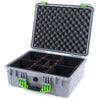 Pelican 1550 Case, Silver with Lime Green Handle & Latches TrekPak Divider System with Convolute Lid Foam ColorCase 015500-0020-180-300