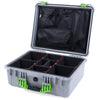 Pelican 1550 Case, Silver with Lime Green Handle & Latches TrekPak Divider System with Mesh Lid Organizer ColorCase 015500-0120-180-300