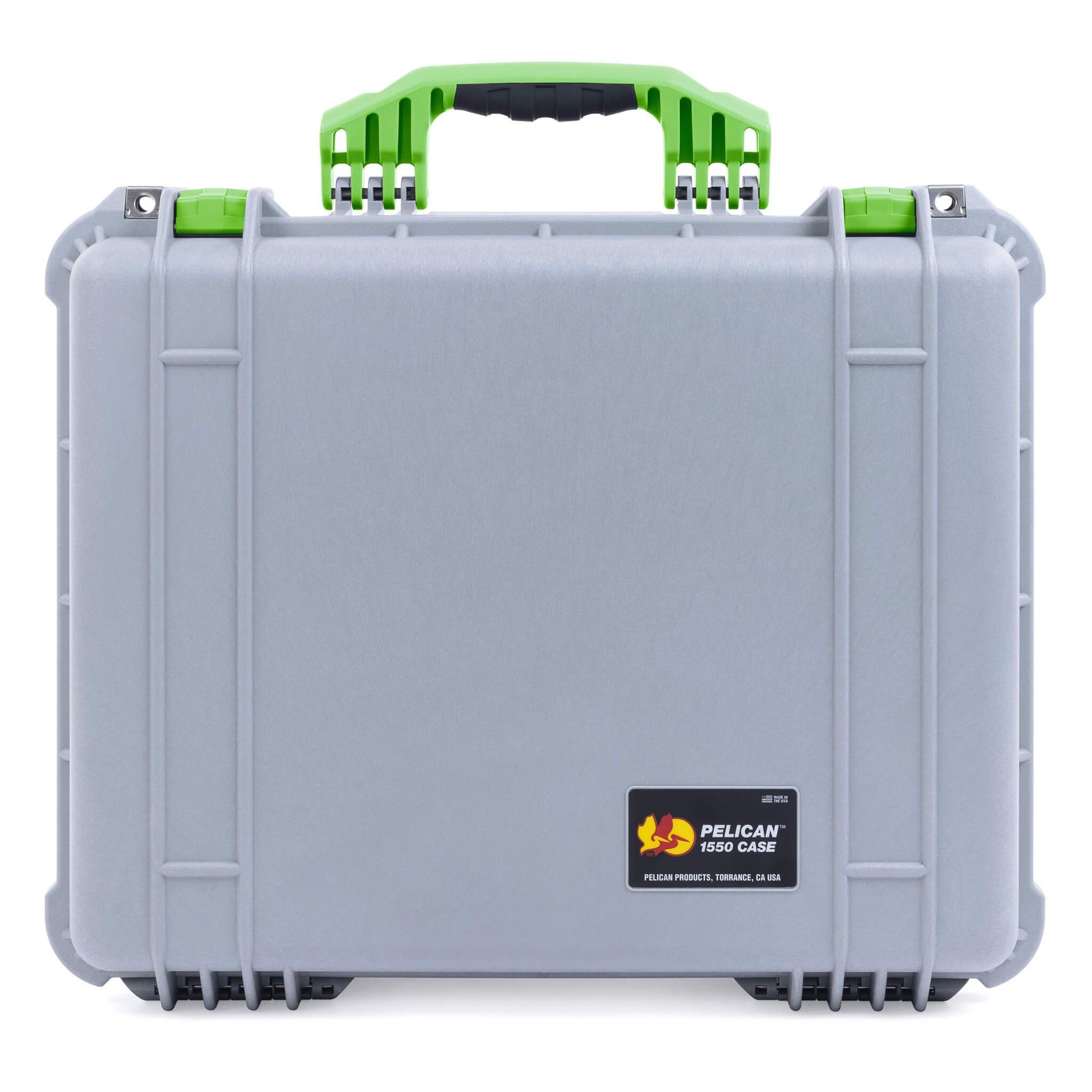 Pelican 1550 Case, Silver with Lime Green Handle & Latches ColorCase 