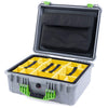 Pelican 1550 Case, Silver with Lime Green Handle & Latches Yellow Padded Microfiber Dividers with Computer Pouch ColorCase 015500-0210-180-300