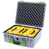 Pelican 1550 Case, Silver with Lime Green Handle & Latches Yellow Padded Microfiber Dividers with Convolute Lid Foam ColorCase 015500-0010-180-300