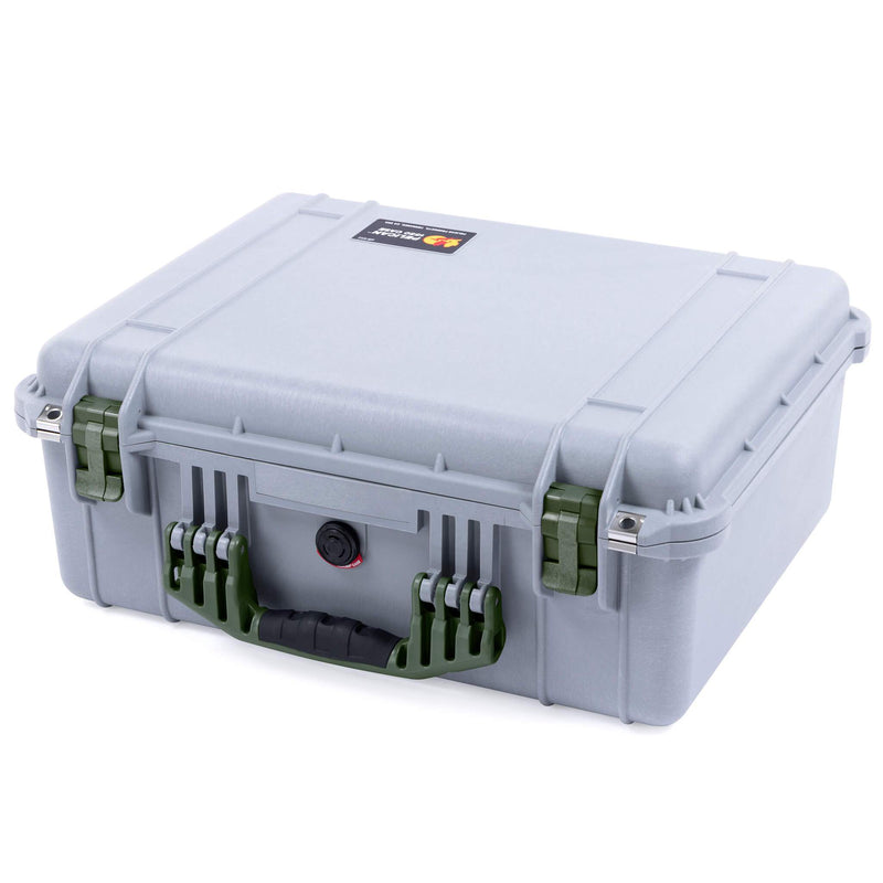Pelican 1550 Case, Silver with OD Green Handle & Latches ColorCase 