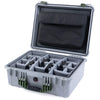 Pelican 1550 Case, Silver with OD Green Handle & Latches Gray Padded Microfiber Dividers with Computer Pouch ColorCase 015500-0270-180-130