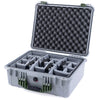 Pelican 1550 Case, Silver with OD Green Handle & Latches Gray Padded Microfiber Dividers with Convolute Lid Foam ColorCase 015500-0070-180-130
