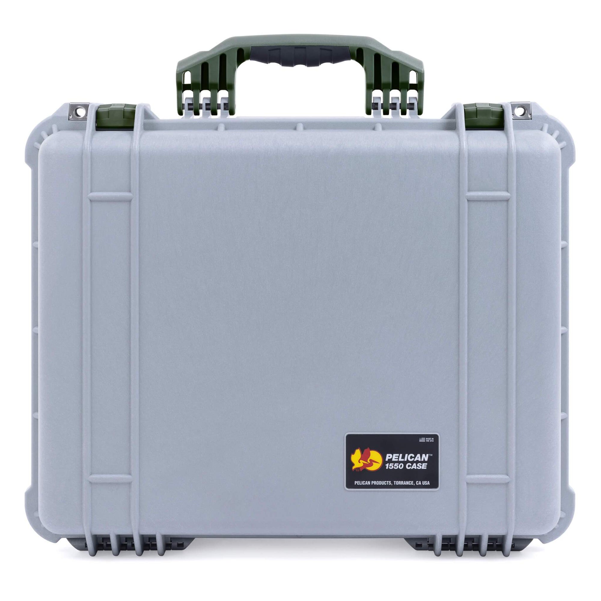 Pelican 1550 Case, Silver with OD Green Handle & Latches ColorCase 