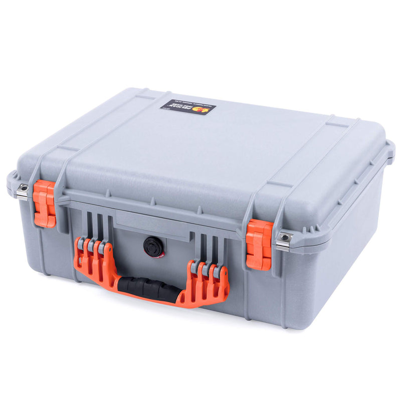 Pelican 1550 Case, Silver with Orange Handle & Latches ColorCase 