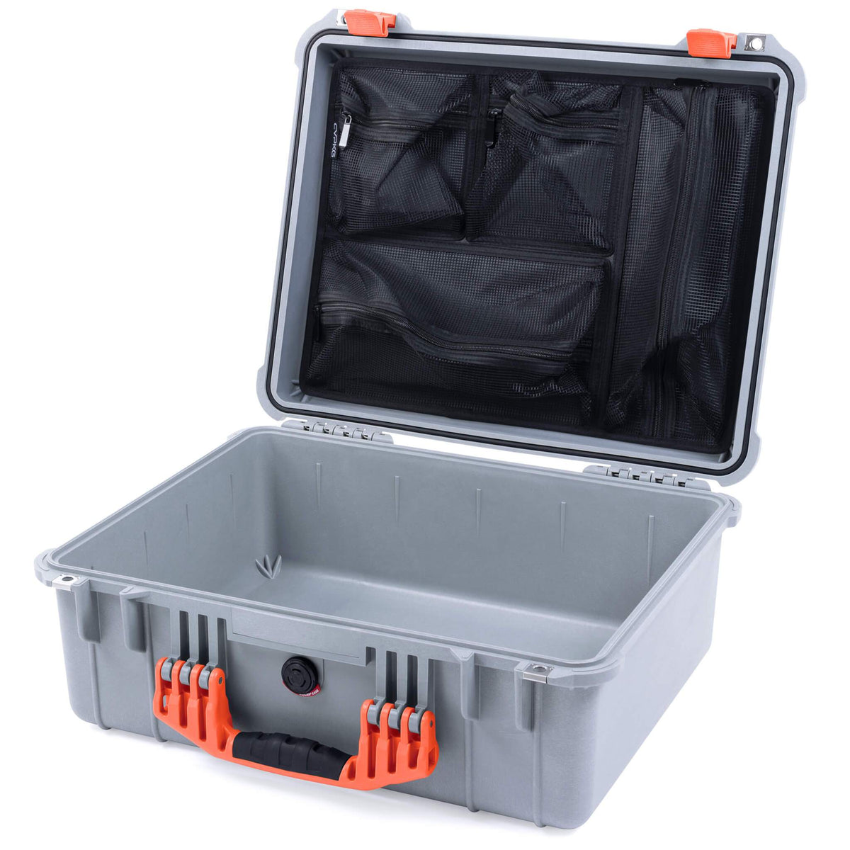 Pelican 1550 Case, Silver with Orange Handle &amp; Latches Mesh Lid Organizer Only ColorCase 015500-0100-180-150