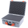 Pelican 1550 Case, Silver with Orange Handle & Latches Pick & Pluck Foam with Convolute Lid Foam ColorCase 015500-0001-180-150