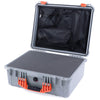 Pelican 1550 Case, Silver with Orange Handle & Latches Pick & Pluck Foam with Mesh Lid Organizer ColorCase 015500-0101-180-150