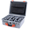 Pelican 1550 Case, Silver with Orange Handle & Latches Gray Padded Microfiber Dividers with Computer Pouch ColorCase 015500-0270-180-150