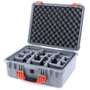 Pelican 1550 Case, Silver with Orange Handle & Latches Gray Padded Microfiber Dividers with Convolute Lid Foam ColorCase 015500-0070-180-150