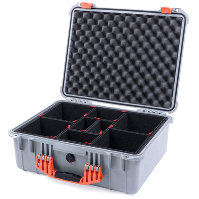 Pelican 1550 Case, Silver with Orange Handle & Latches TrekPak Divider System with Convolute Lid Foam ColorCase 015500-0020-180-150